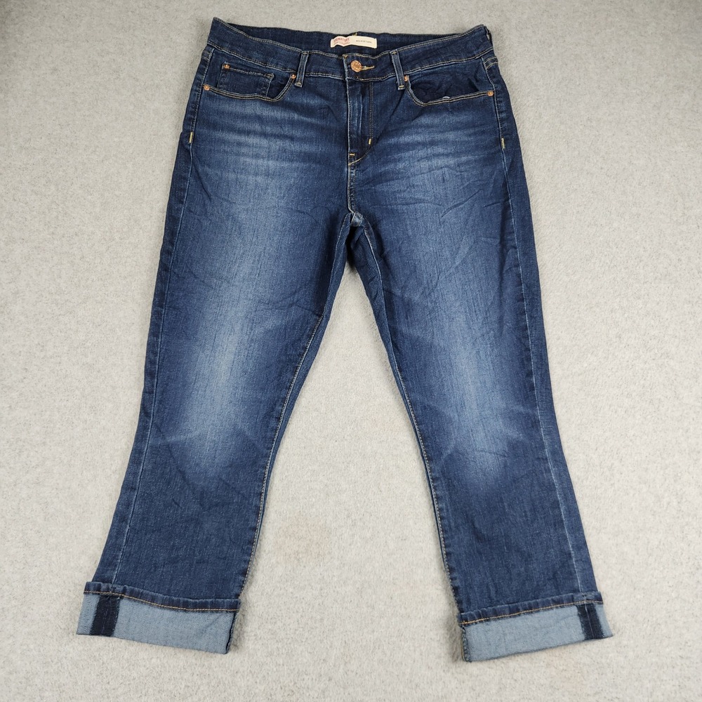 Levi Strauss & Co. Capri Jeans Womens 12 Blue Denim Whiskered Mid Rise Cuffed
